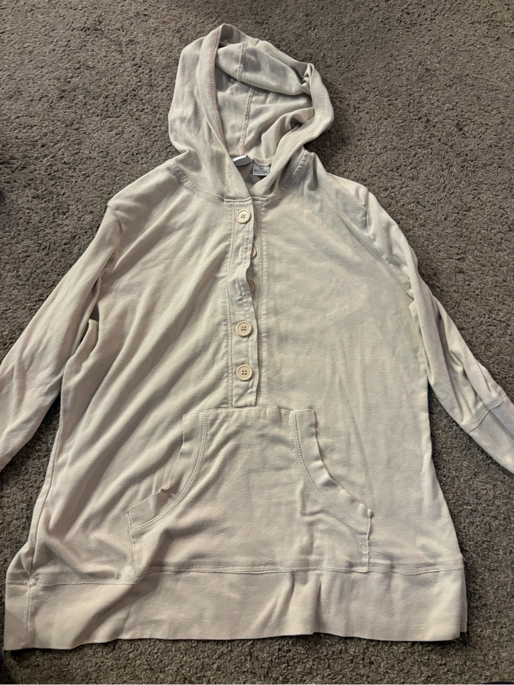 Extra Touch Light Cream Hooded Button-Placket Pullover